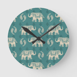 Elephant Blauwgroen Caravan Pattern Ronde Klok