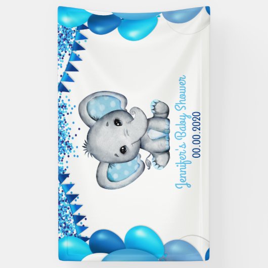 Eléphant bleu avec ballons Bannière Douche (Vertical)