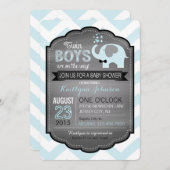 Eléphant bleu avec cravate en bois Invitation Baby (Devant / Derrière)