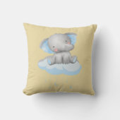 Eléphant Bleu Bébé Sur Oreiller Jaune (Recto)