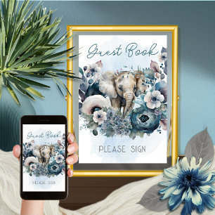Elephant Blue Baby shower Livre d'or S'il vous pla