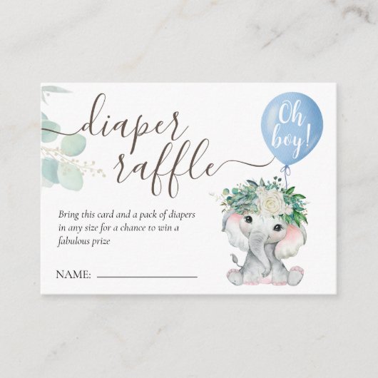 Elephant Blue Balloon Baby shower Diaper Raffle Informatiekaartje (Voorkant)
