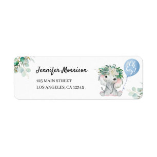 Elephant Blue Balloon Oh Boy Baby shower Adres Etiket