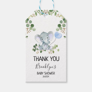 Elephant Blue Bloon Baby shower Favor Tag Cadeaulabel