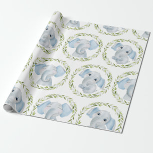 Elephant Blue Boy Baby shower Cadeaupapier