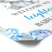 Elephant Blue Boy Baby shower Sprinkle Welkom Poster (Hoek)