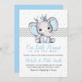 Elephant Blue Boy Baby shower Uitnodiging (Voorkant / Achterkant)