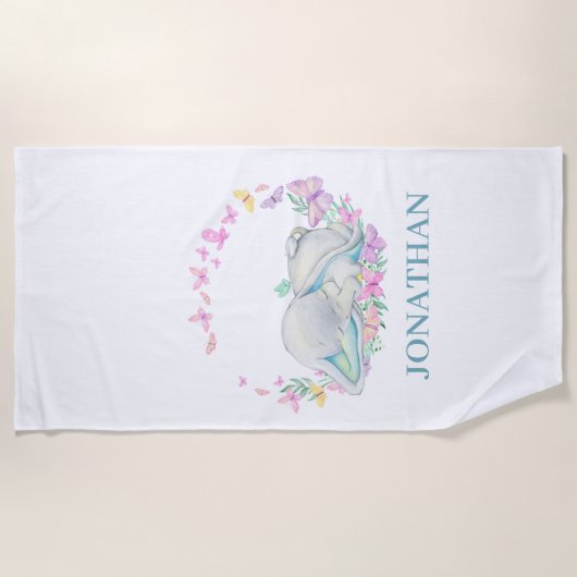 Elephant BLUE BUTTERFLES Beach Towel Strandlaken (Voorkant)
