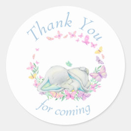 Elephant blue Butterflies Baby shower Dank u wel Ronde Sticker