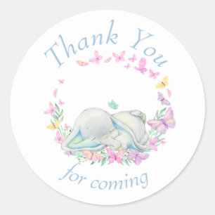 Elephant blue Butterflies Baby shower Dank u wel Ronde Sticker