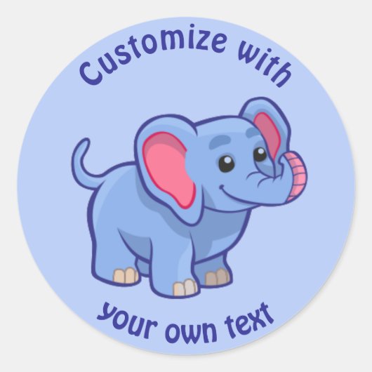 Elephant Blue Cartoon aangepaste tekst Ronde Sticker (Voorkant)