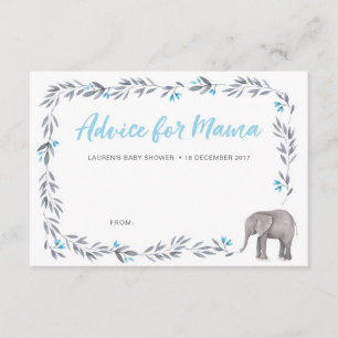 Elephant blue en grijs Baby shower Advice Cards Kaart