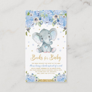 Elephant Blue Floral Baby shower Breng een boek Informatiekaartje