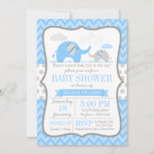 Elephant Blue Grey Baby Shower Invitations (Devant)