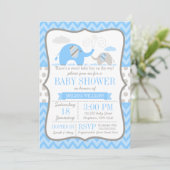 Elephant Blue Grey Baby Shower Invitations (Debout devant)