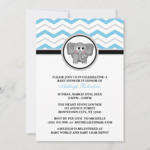 Elephant Blue Grey Chevron Baby Shower-uitvindinge Kaart