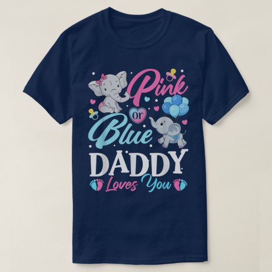 Elephant Blue Pink papa houdt van je Zwangerschap T-shirt (Design voorkant)