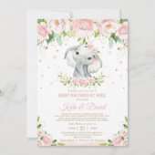 Elephant Blush Floral Virtual Baby shower by Mail Kaart (Voorkant)