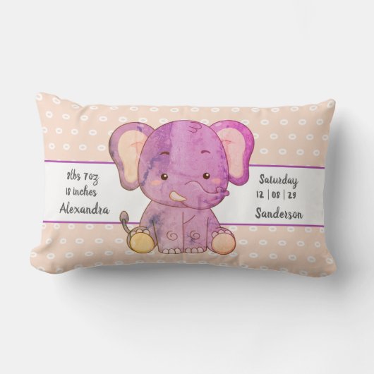 Elephant Boho Peach Pink Baby Stats Nursery Kussen (Voorkant)