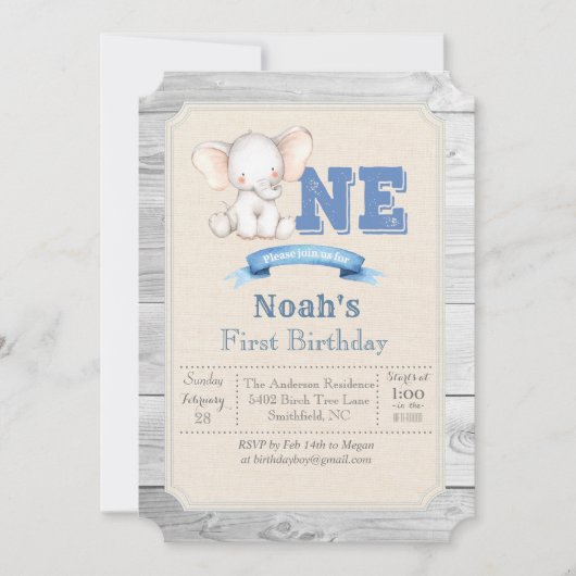 Elephant Boy 1er Anniversaire Invitation (Devant)