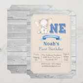 Elephant Boy 1er Anniversaire Invitation (Devant / Derrière)