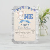 Elephant Boy 1er Anniversaire Invitation (Debout devant)