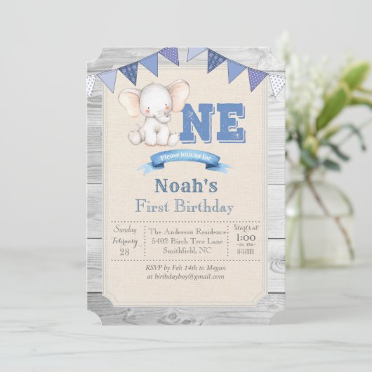 Elephant Boy 1er Anniversaire Invitation (Debout devant)