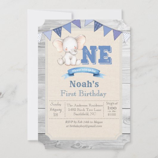 Elephant Boy 1er Anniversaire Invitation (Devant)