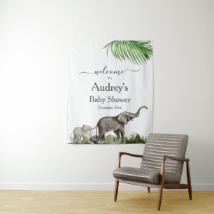Elephant Boy Baby shower Achtergrond Welkomstbord Wandkleed