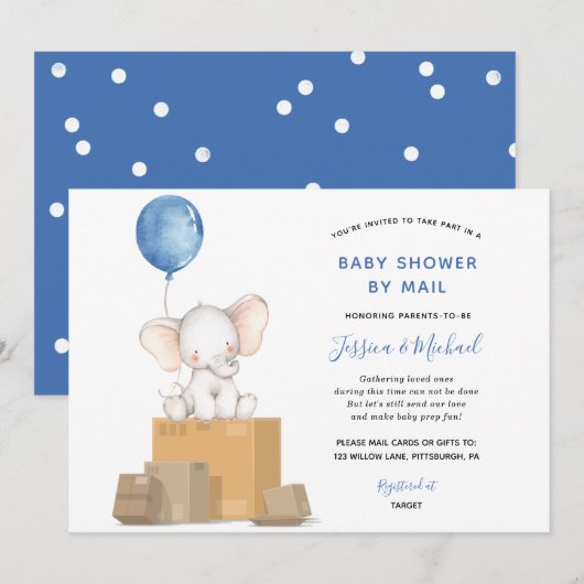 Elephant Boy Baby shower per Mail uitnodiging (Voorkant / Achterkant)