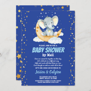 Elephant boy baby shower per post, maan en ster kaart