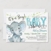 Elephant Boy Baby shower uitnodiging blauw en groe (Voorkant)