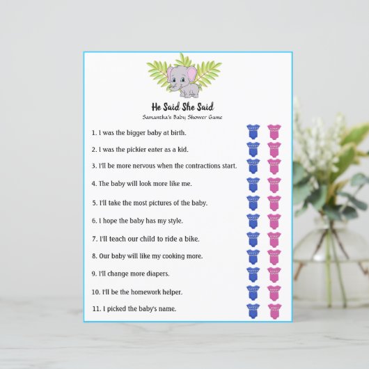 Elephant Boy Baby shower zei dat ze het spel zei (Staand voorkant)