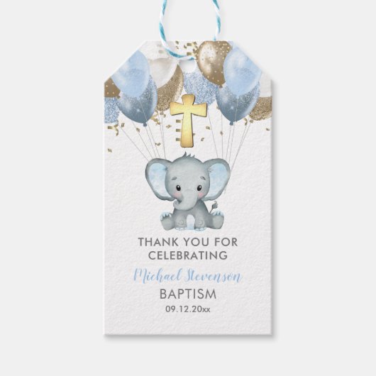 Elephant Boy Balloons Baptisme Dank je Labels geve Cadeaulabel (Voorkant)