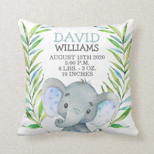 Elephant Boy Birth Stats Oerwoud Safari Nursery Kussen