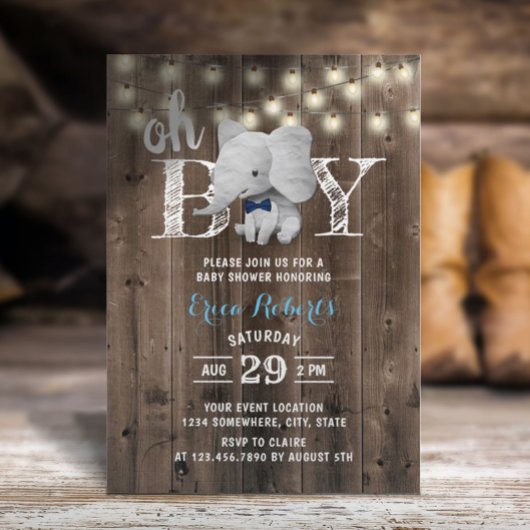 Elephant Boy Rustic Barn Wood Baby shower Kaart