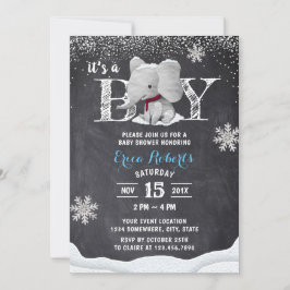 Elephant Boy Rustic Winter Snowflakes Baby shower Kaart