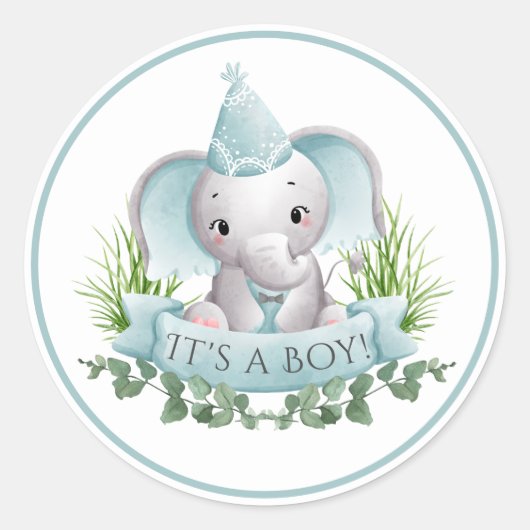 Elephant Boys Baby shower Stickers (Voorkant)