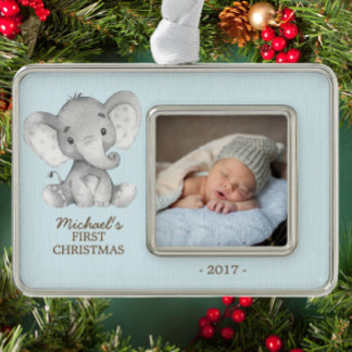 Elephant Boys Babys Eerste Kerstmis Foto Ornament