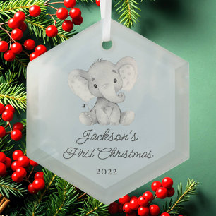 Elephant Boys, eerste kerst Glas Ornament