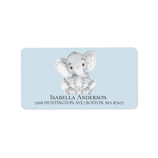 Elephant Boys Twins Baby shower Address Label (Voorkant)