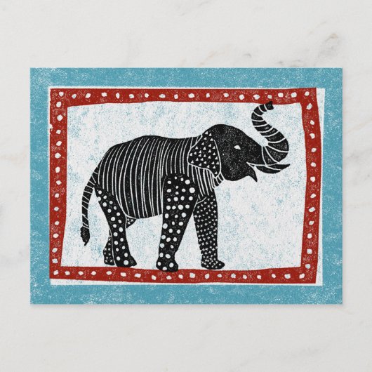 Elephant Briefkaart Blue Red Black White (Voorkant)