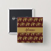 Elephant Burgundy en Gold Pattern Vierkante Button 5,1 Cm (Voorkant /achterkant)