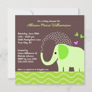 Elephant & Butterflies Baby shower Kaart