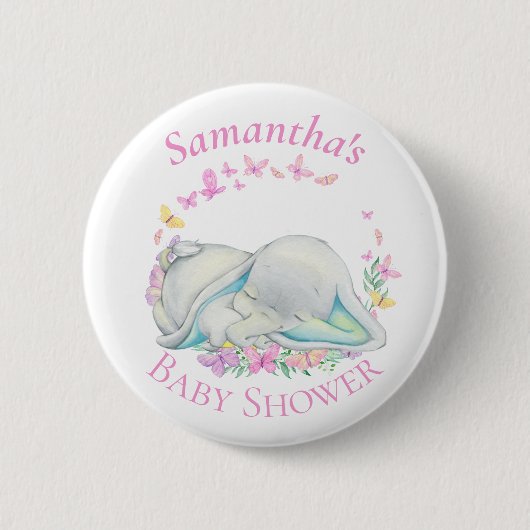 Elephant Butterflies Blue Baby shower Button (Voorkant)