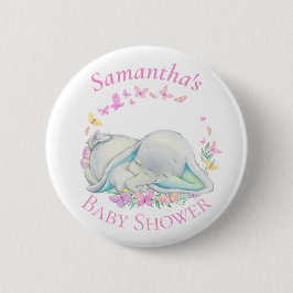 Elephant Butterflies Blue Baby shower Button