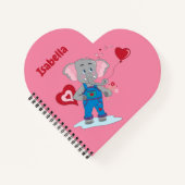 Éléphant | Cahier pour enfants à coeur rose et rou (Devant)