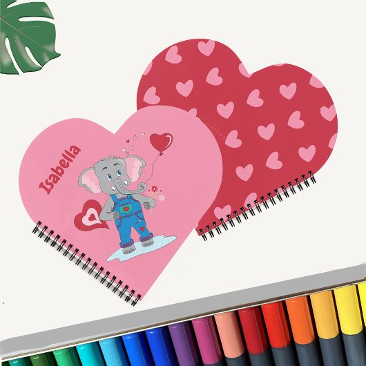 Éléphant | Cahier pour enfants à coeur rose et rou