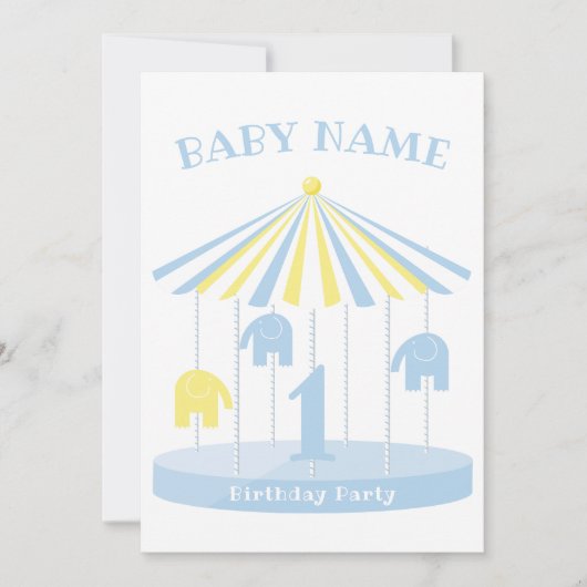 Elephant Carrousel Colorful First Uitnodiging (Voorkant)