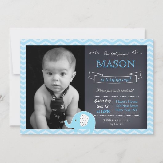 Elephant Chalkboard Birthday Party Invitations Kaart (Voorkant)